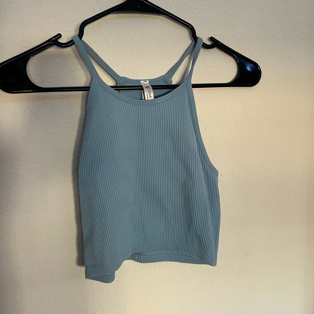 Love Tree Blue Fitted Crop Halter Top